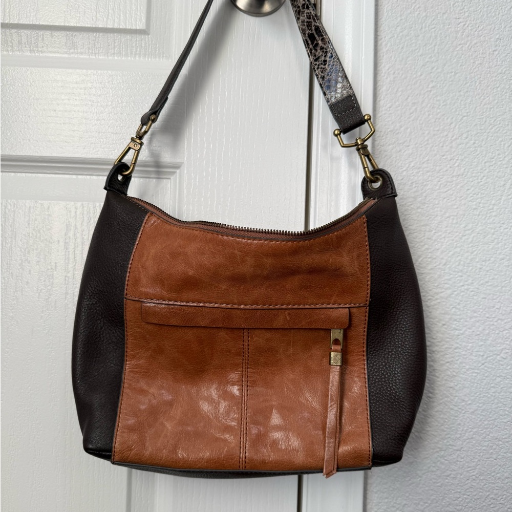 Two-Tone Brown Leather Shoulder Bag